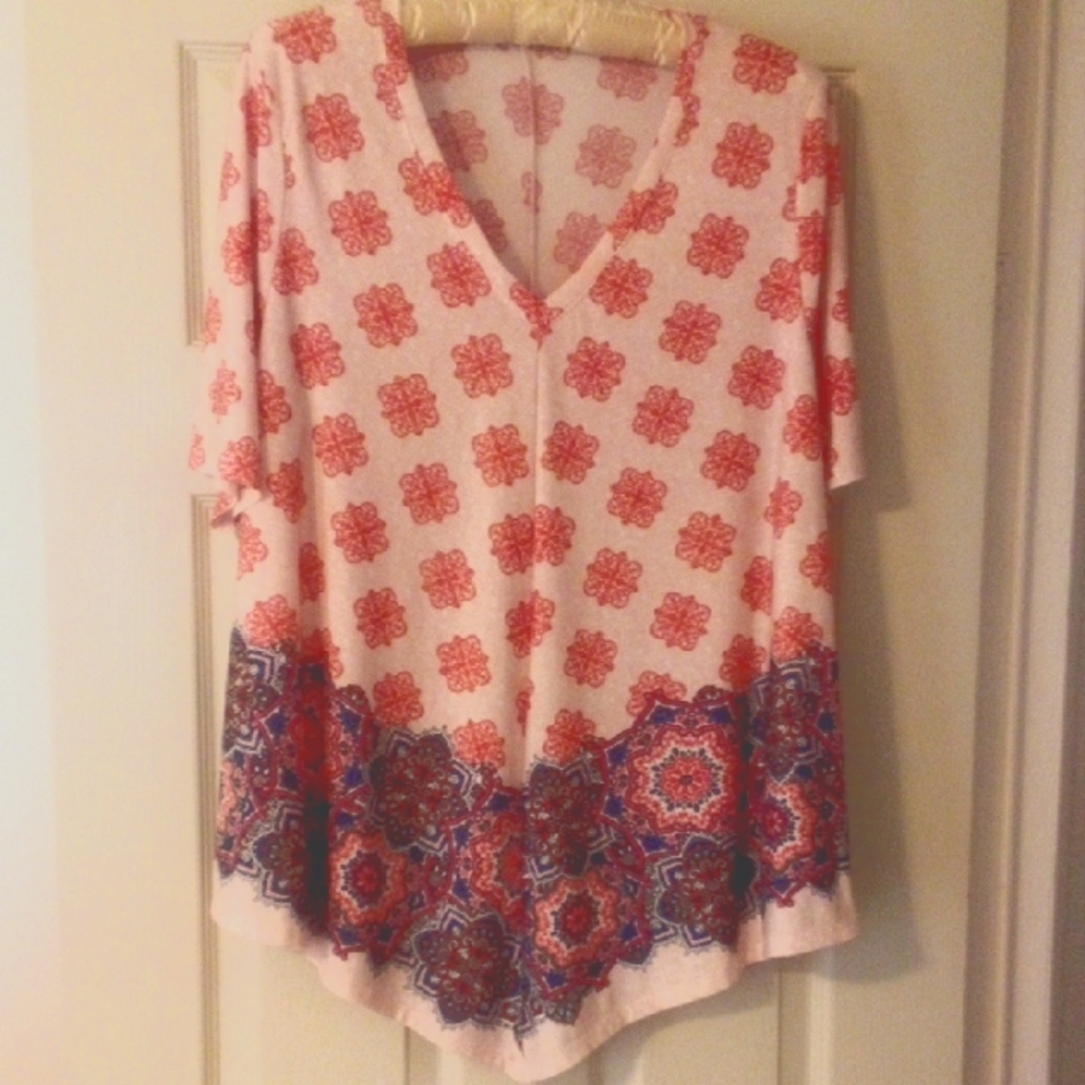 Profile Apparel - Red and Blue Patterned Women's Top - 1X Large